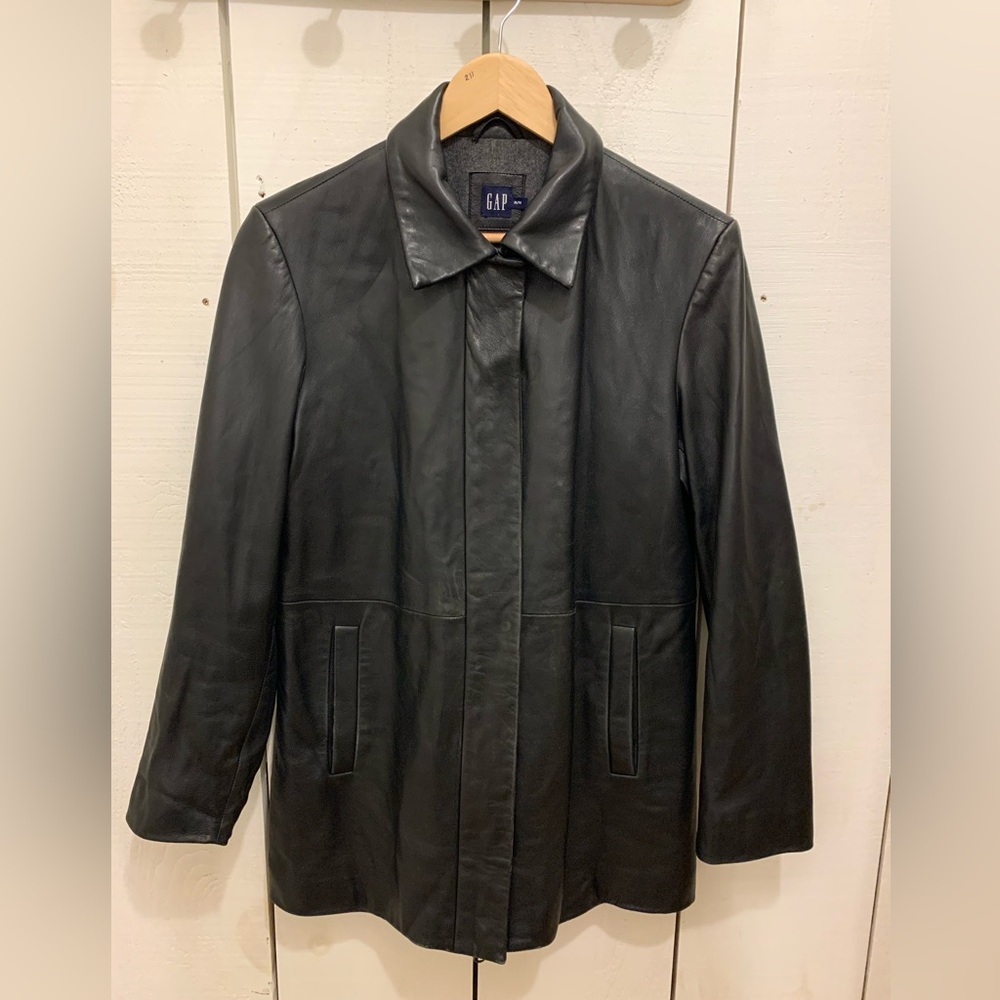 Vintage GAP Women’s Black Leather Car Coat Medium